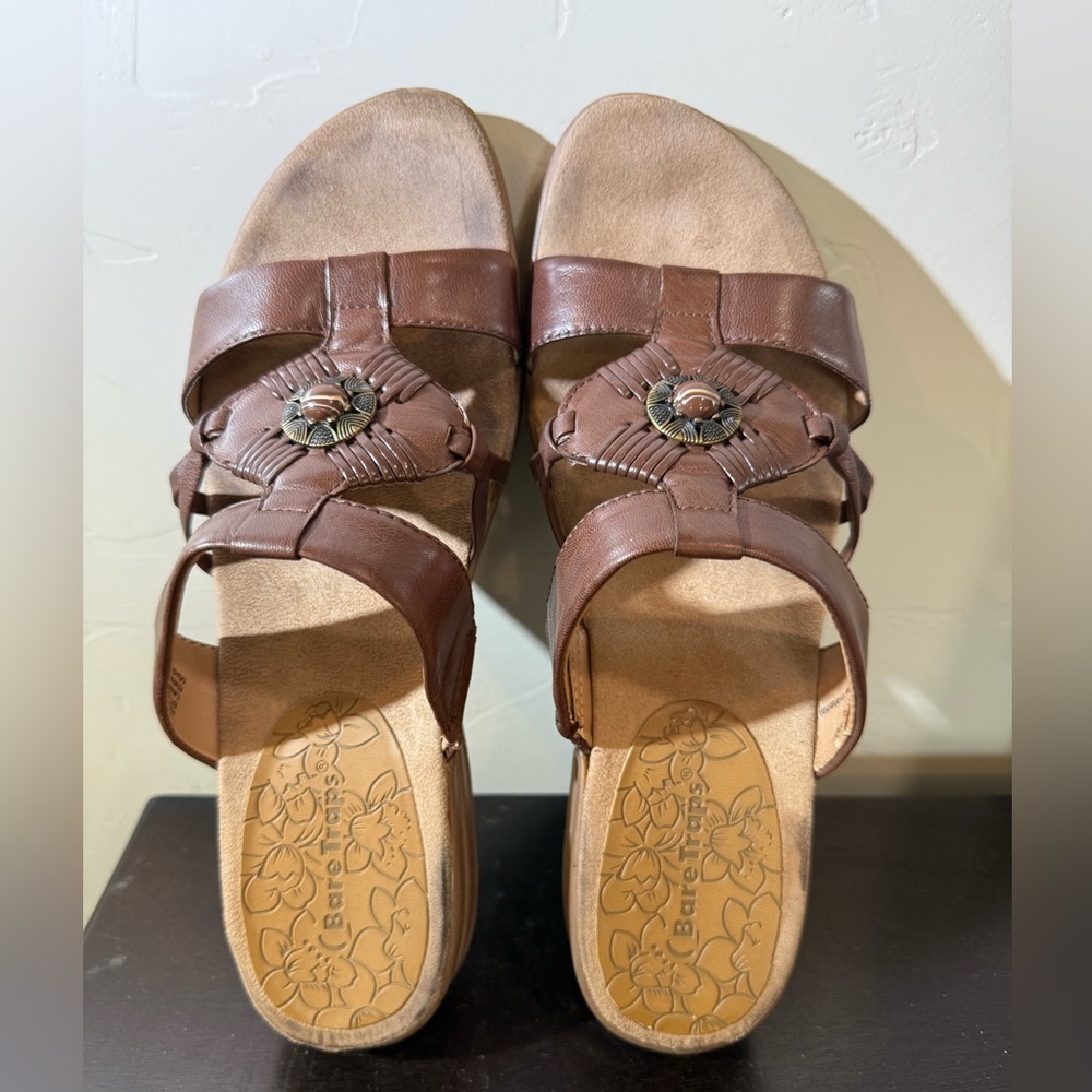 BareTraps Chocolate Brown Leather Slip On Open Toe Slide Sandals Size 9.5M